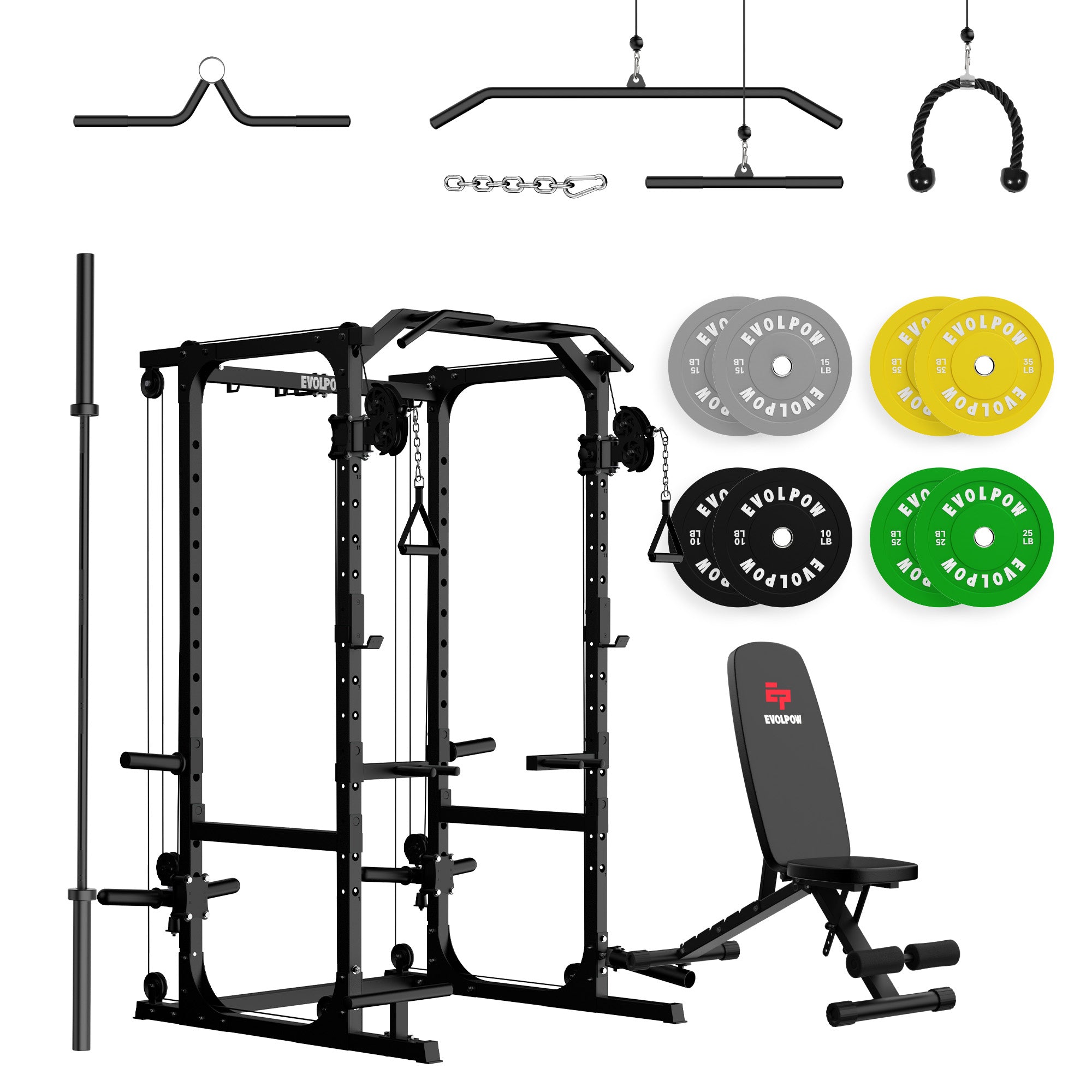 EVOLPOW P2A Brute All-in-One Power Rack Home Gym Package (Dual Pulley Edition)