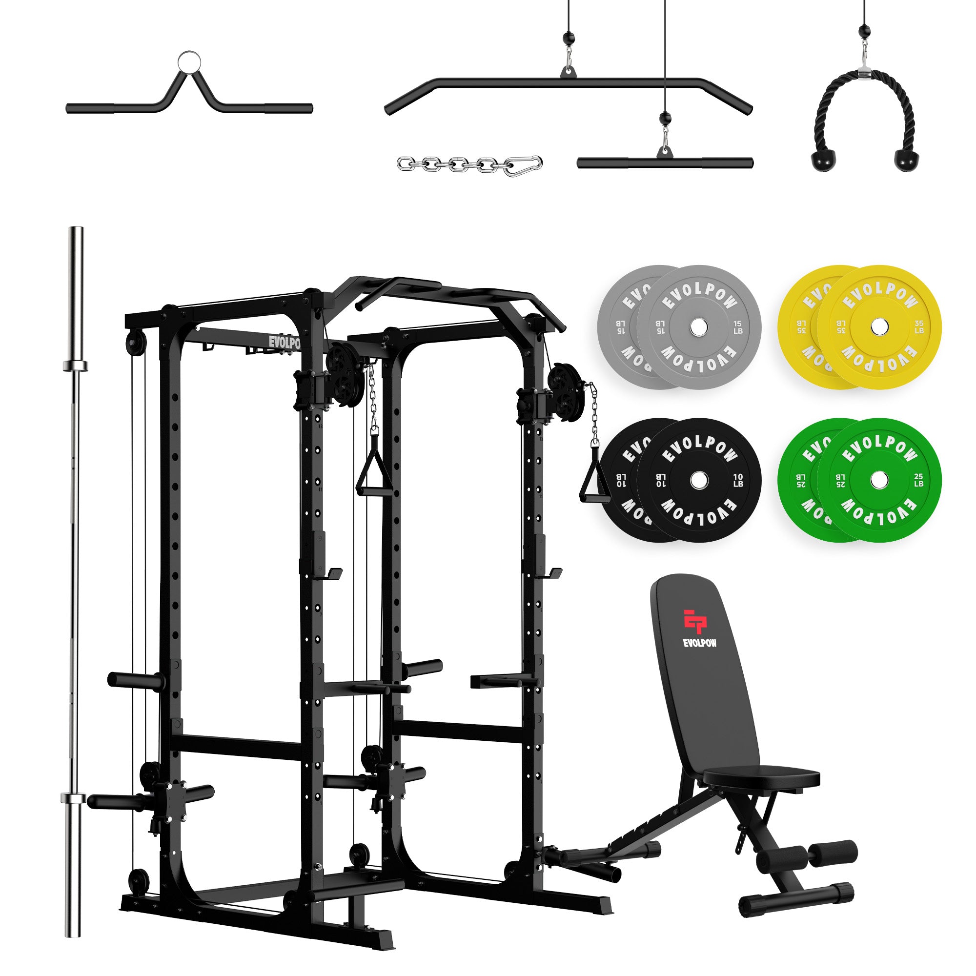 EVOLPOW P2A Brute All-in-One Power Rack Home Gym (Dual Pulley Edition) - For Beginner