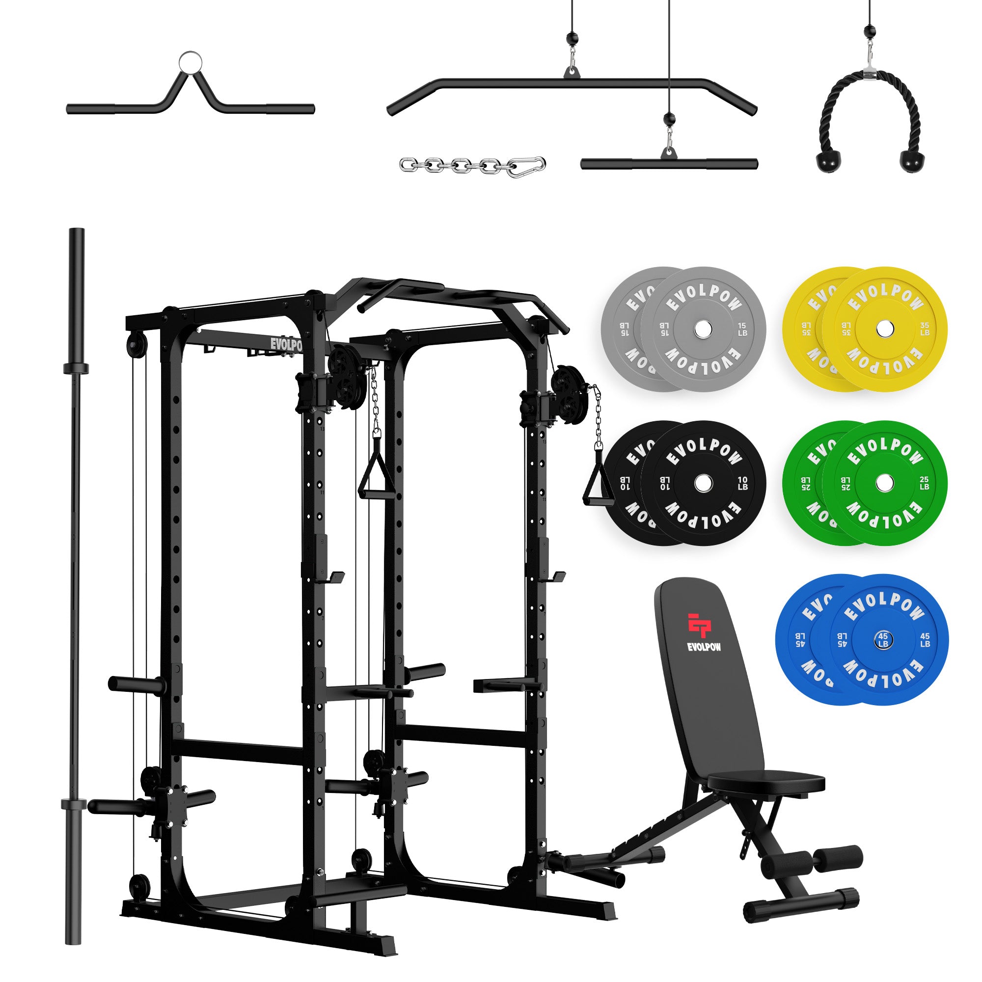 EVOLPOW P2A Brute All-in-One Power Rack Home Gym Package (Dual Pulley Edition)