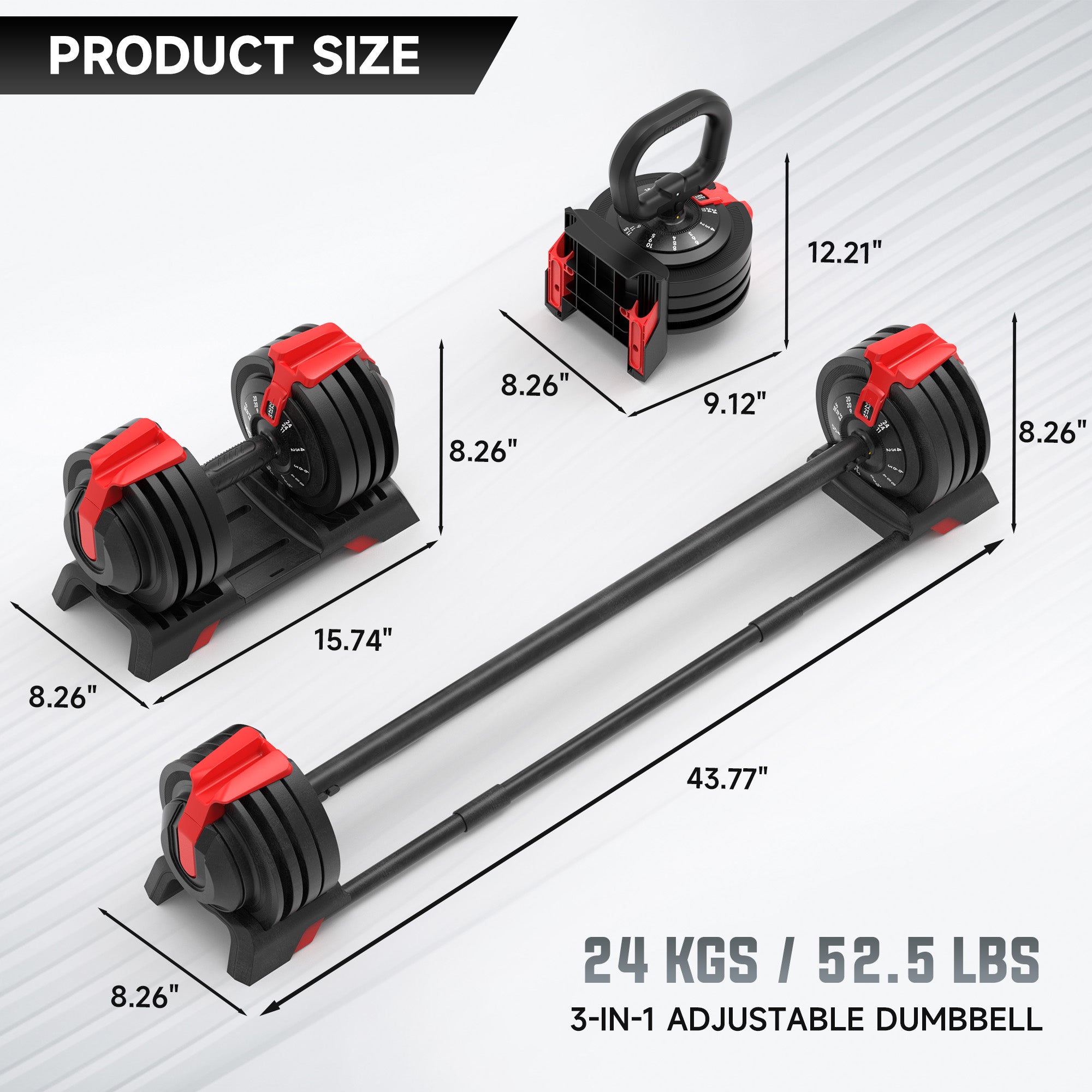 EVOLPOW 3-In-1 Multifunctional Adjustable Dumbbell Set
