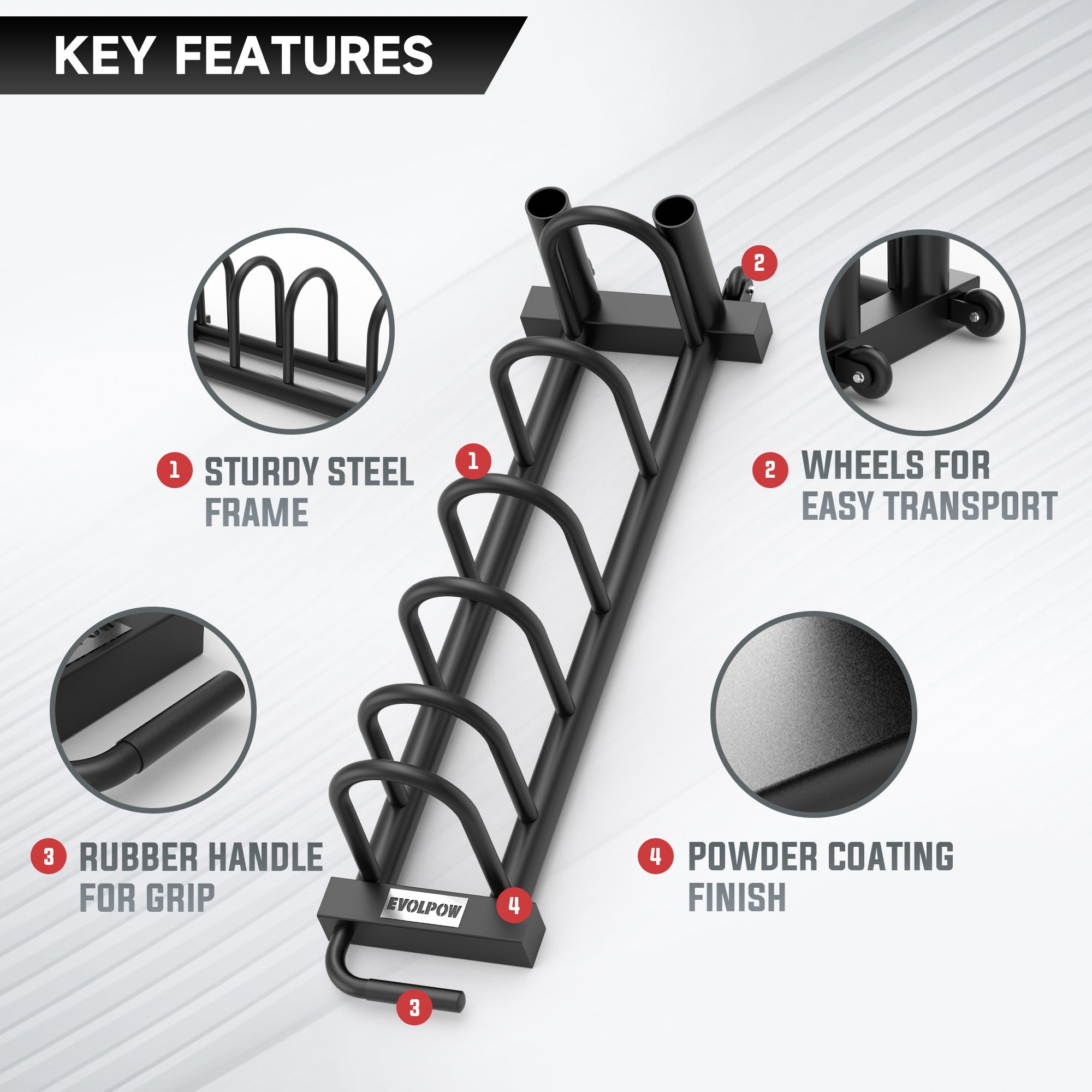 Evolpow Horizontal Plate and Olympic Bar Rack with Wheels