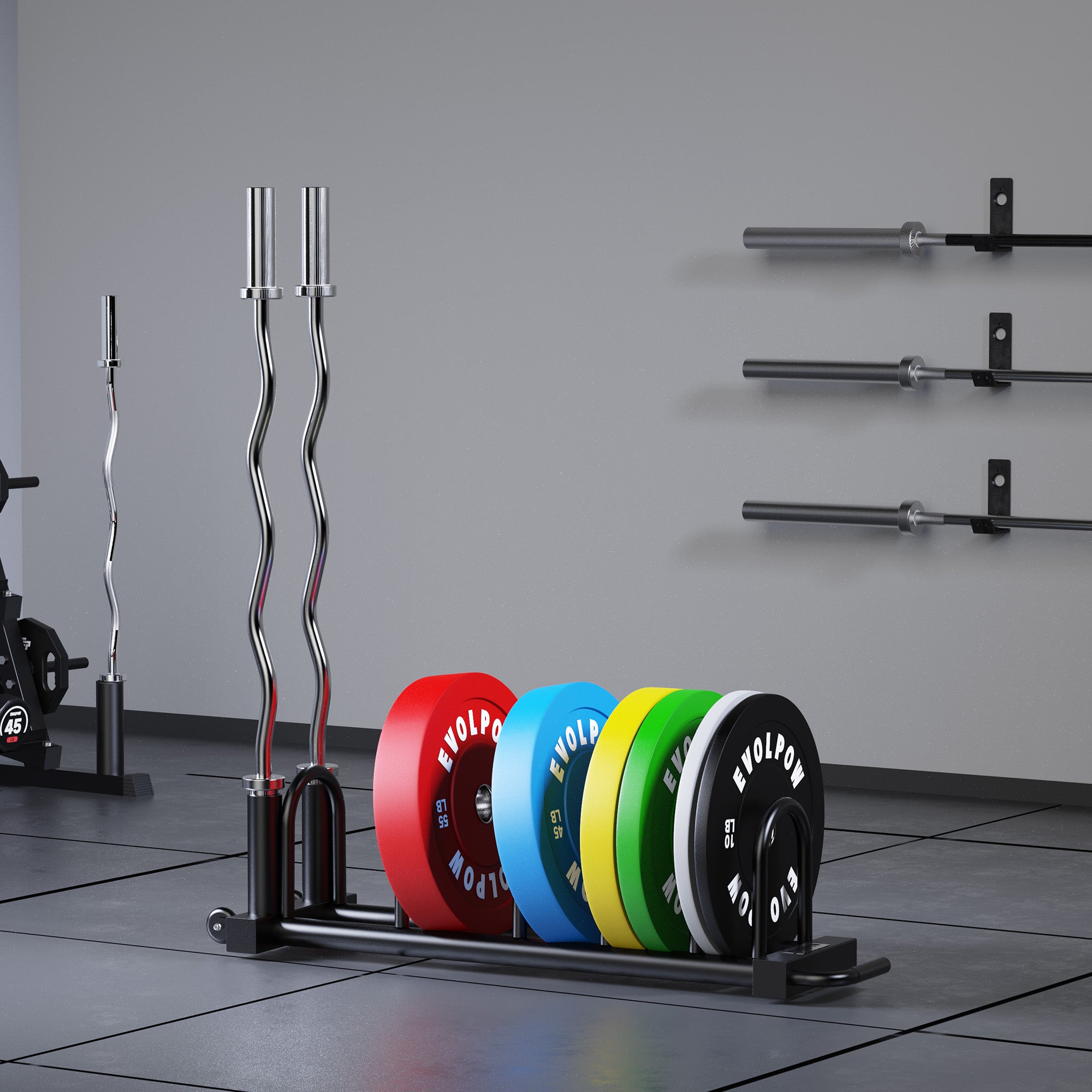 Evolpow Horizontal Plate and Olympic Bar Rack with Wheels