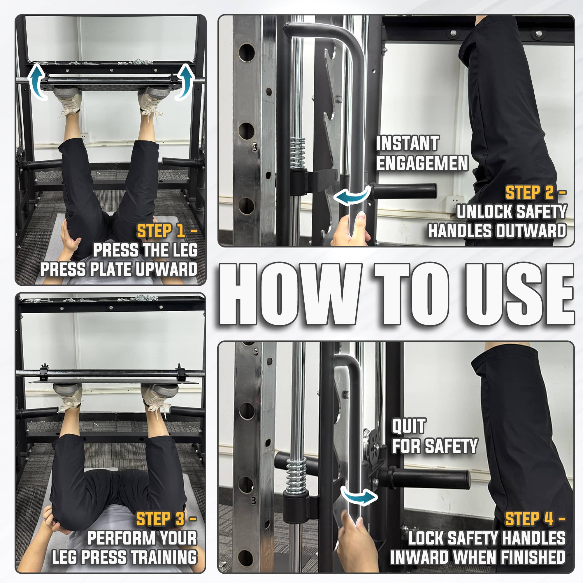 EVOLPOW Leg Press and Safety Handles Attachment for Smith Machine