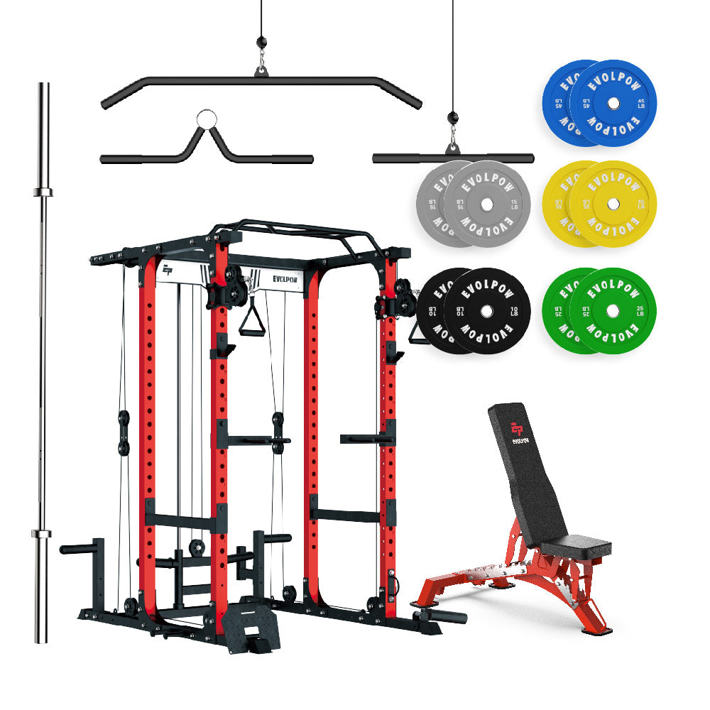 EVOLPOW P3A Tank Upgraded All-in-One Power Rack Home Gym Package