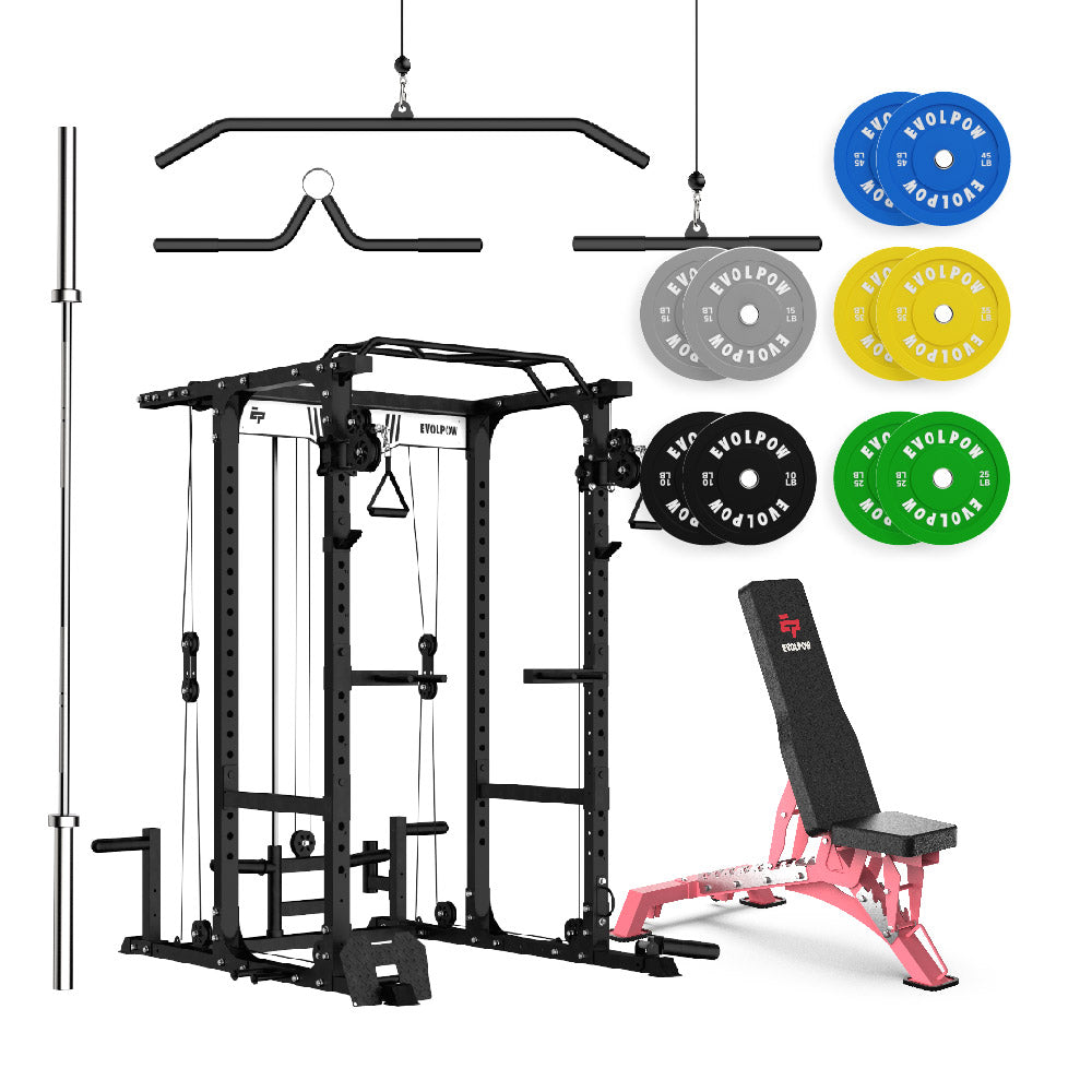 EVOLPOW P3A Tank Upgraded All-in-One Power Rack Home Gym Package
