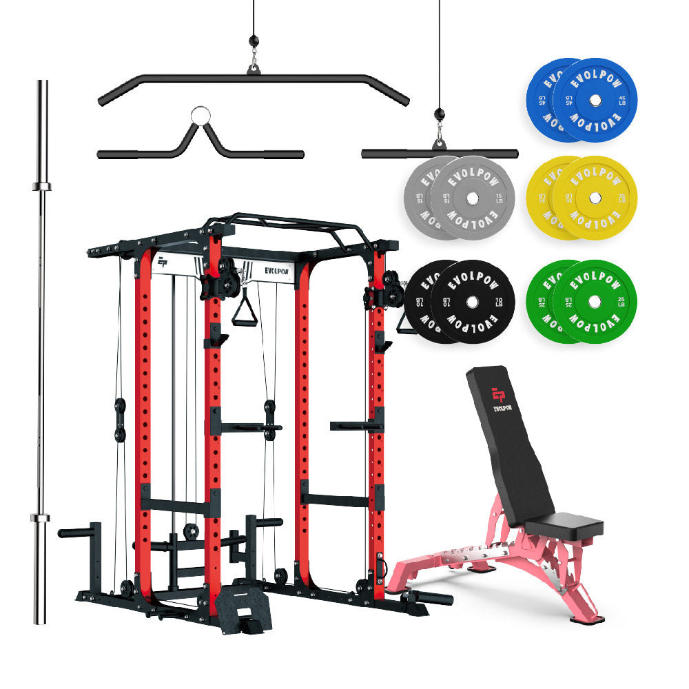 EVOLPOW P3A Tank Upgraded All-in-One Power Rack Home Gym Package