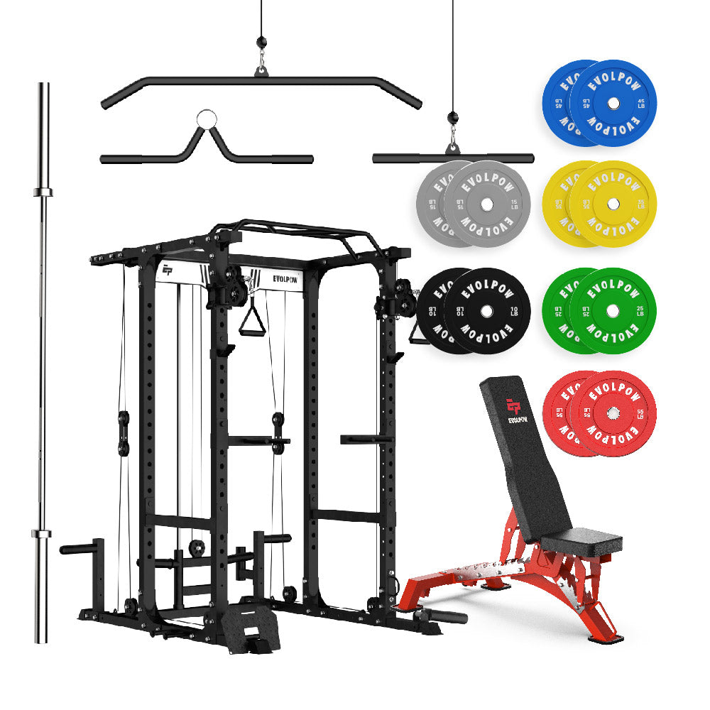 EVOLPOW P3A Tank Upgraded All-in-One Power Rack Home Gym Package