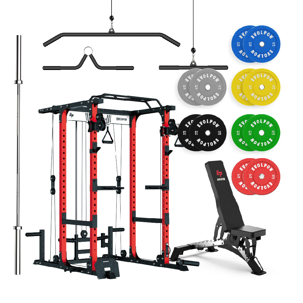 EVOLPOW P3A Tank Upgraded All-in-One Power Rack Home Gym Package