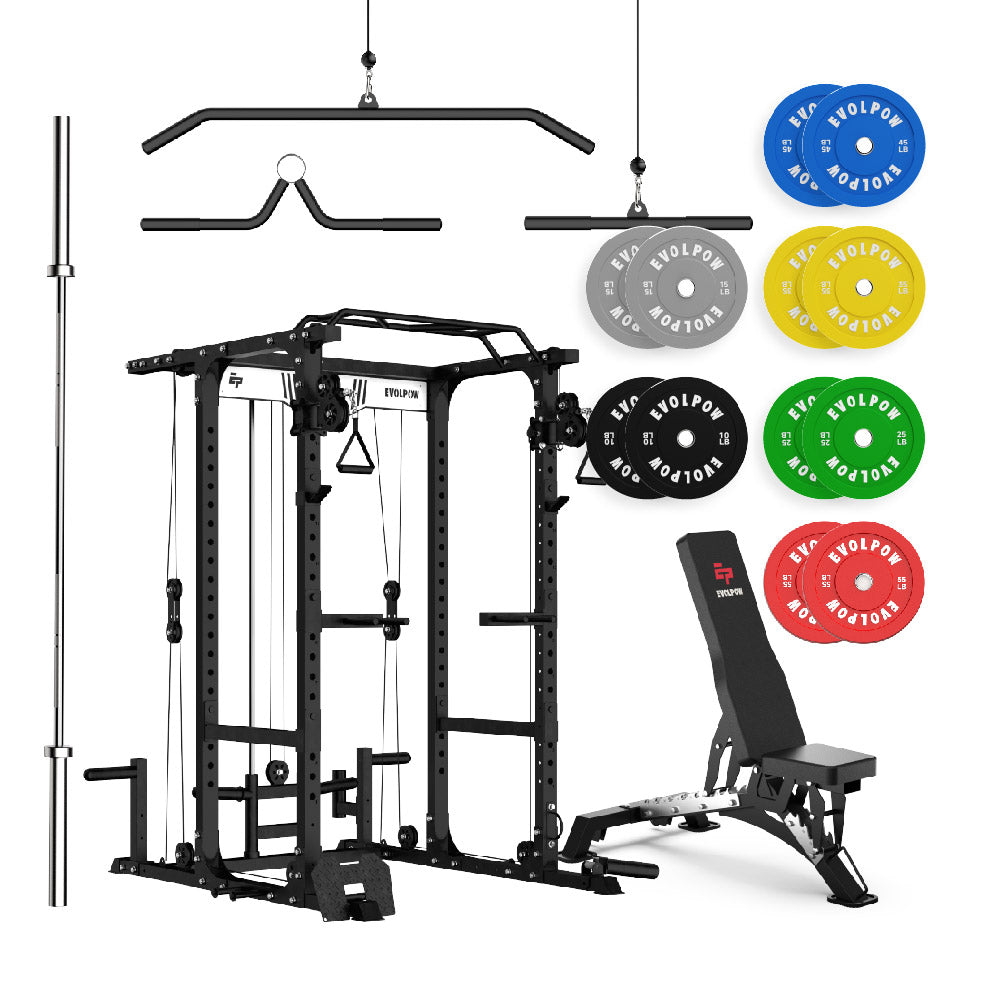 EVOLPOW P3A Tank Upgraded All-in-One Power Rack Home Gym Package