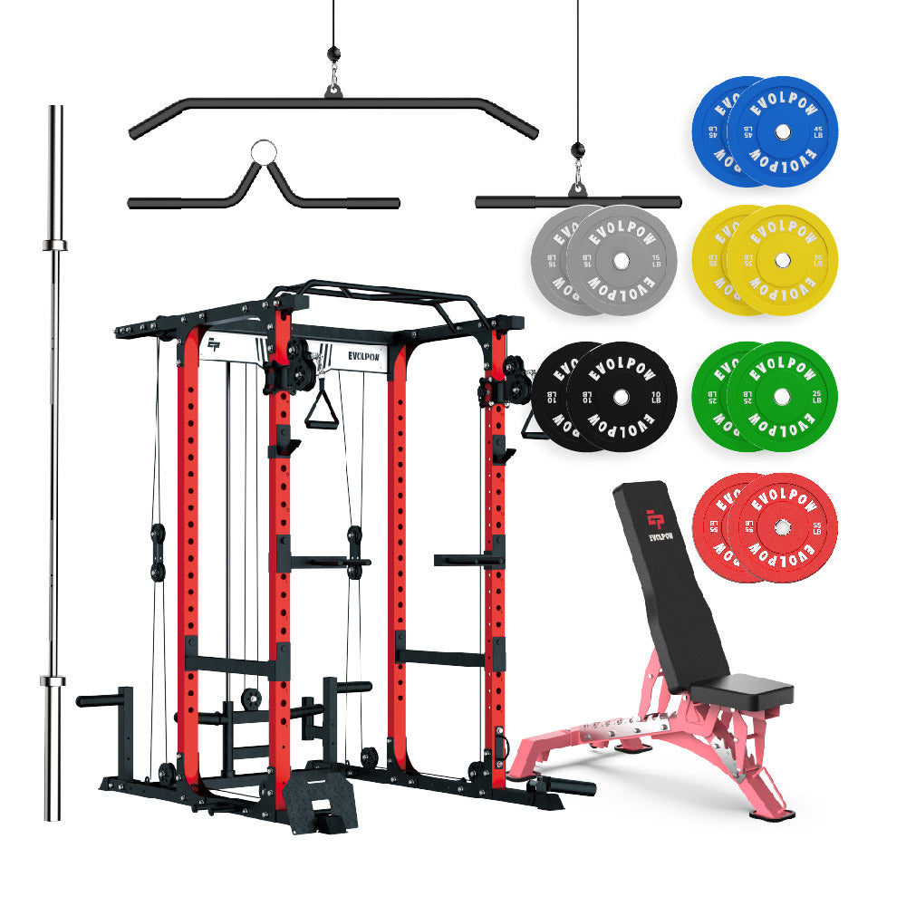 EVOLPOW P3A Tank Upgraded All-in-One Power Rack Home Gym Package