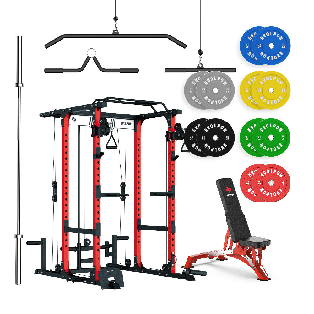 EVOLPOW P3A Tank Upgraded All-in-One Power Rack Home Gym Package