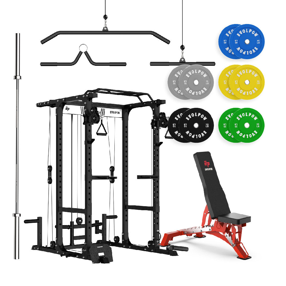 EVOLPOW P3A Tank Upgraded All-in-One Power Rack Home Gym Package