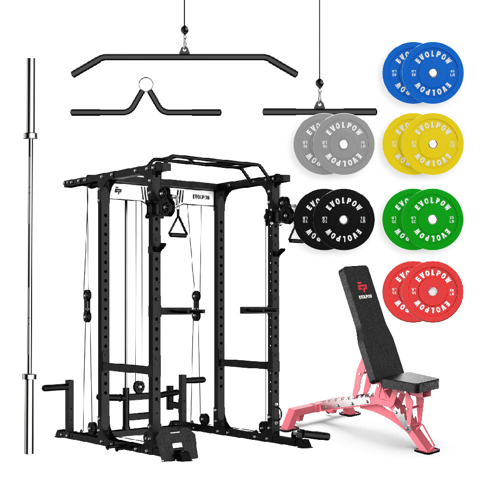 EVOLPOW P3A Tank Upgraded All-in-One Power Rack Home Gym Package