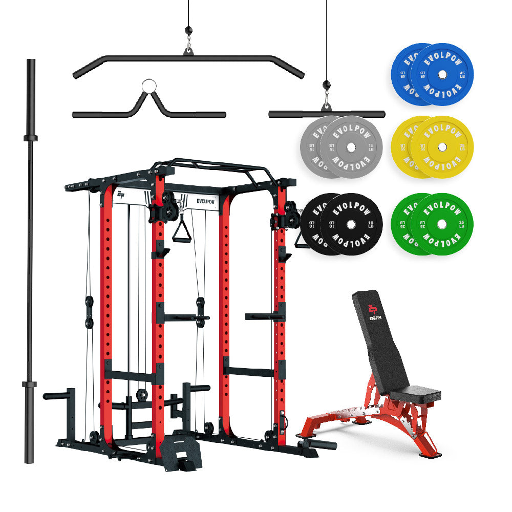 EVOLPOW P3A Tank Upgraded All-in-One Power Rack Home Gym Package