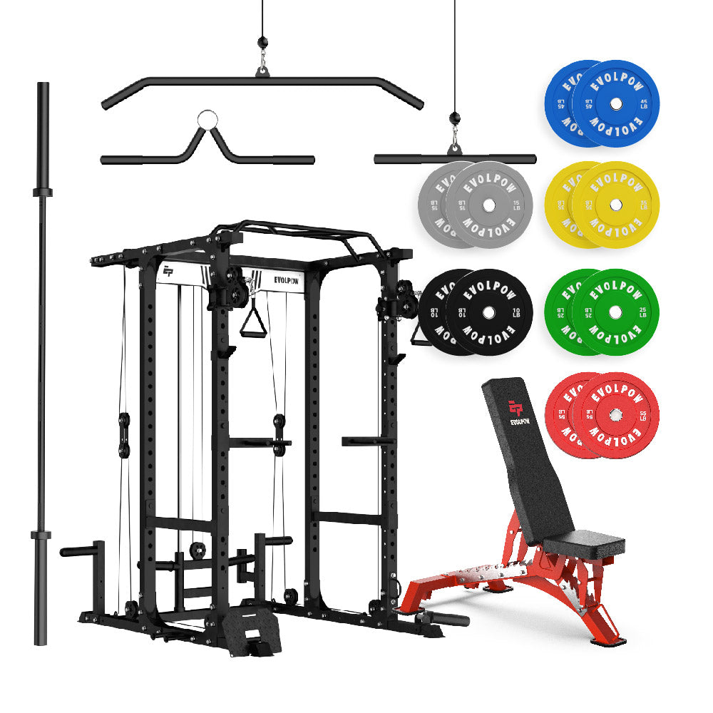 EVOLPOW P3A Tank Upgraded All-in-One Power Rack Home Gym Package