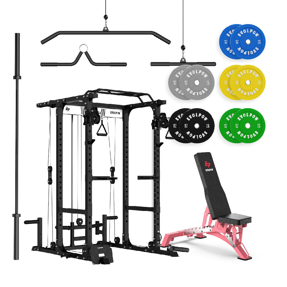 EVOLPOW P3A Tank Upgraded All-in-One Power Rack Home Gym Package