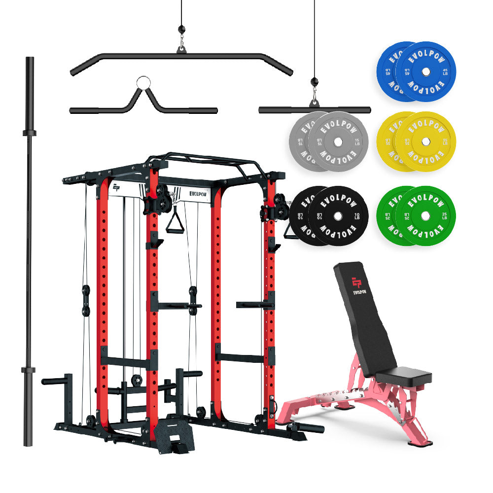 EVOLPOW P3A Tank Upgraded All-in-One Power Rack Home Gym Package