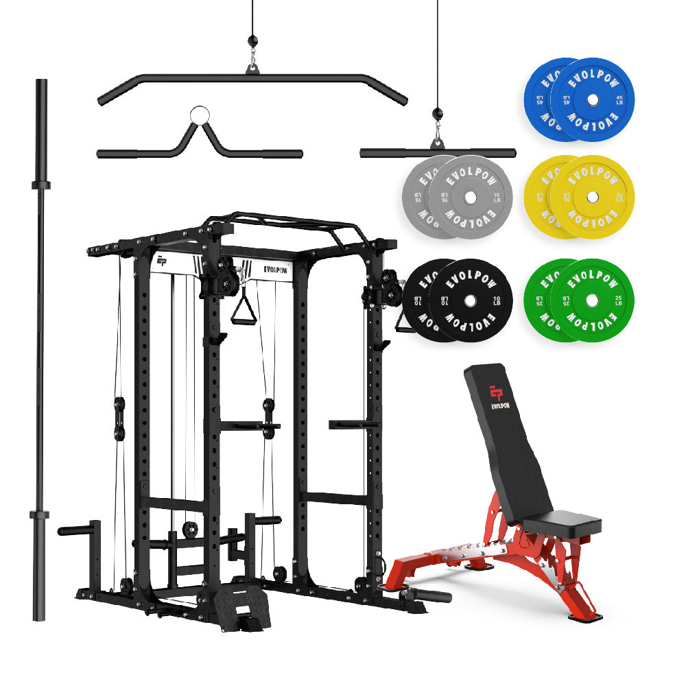 EVOLPOW P3A Tank Upgraded All-in-One Power Rack Home Gym Package