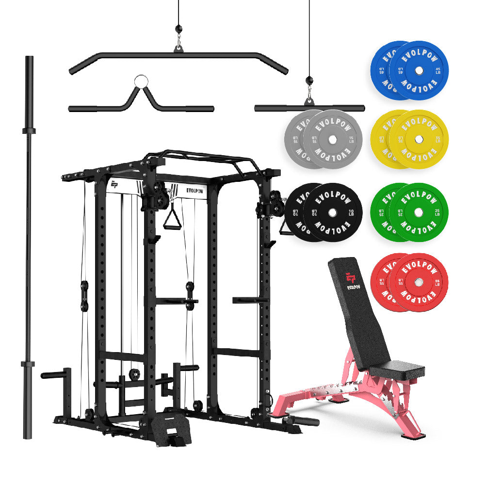 EVOLPOW P3A Tank Upgraded All-in-One Power Rack Home Gym Package