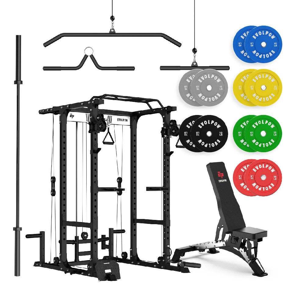 EVOLPOW P3A Tank Upgraded All-in-One Power Rack Home Gym Package