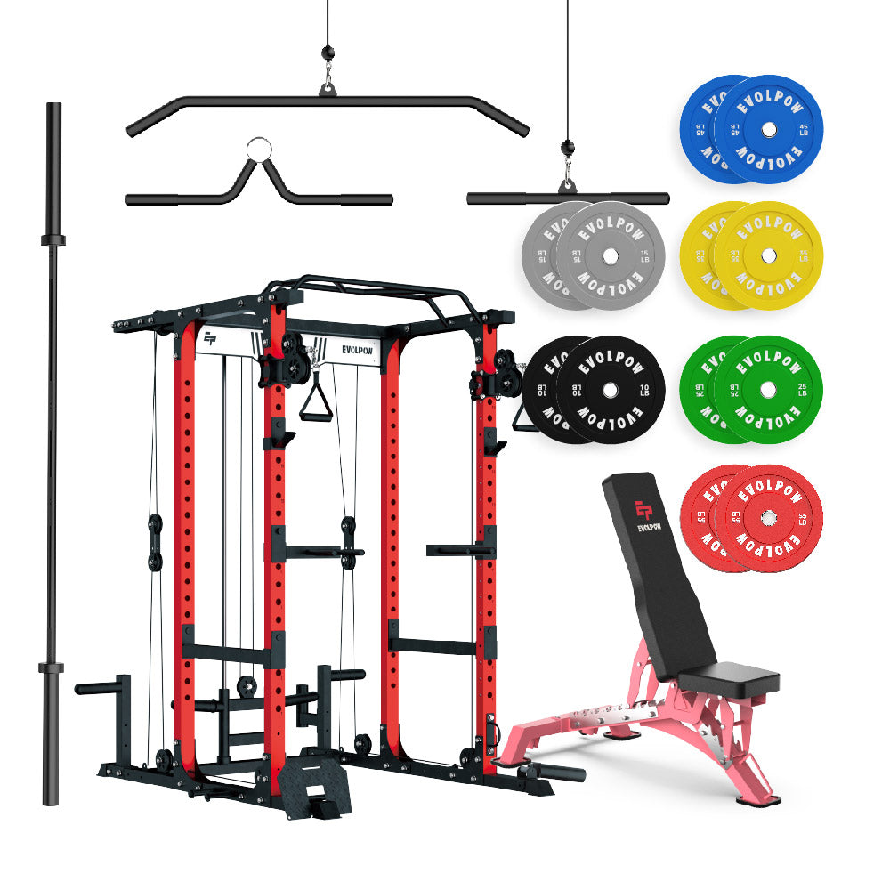 EVOLPOW P3A Tank Upgraded All-in-One Power Rack Home Gym Package