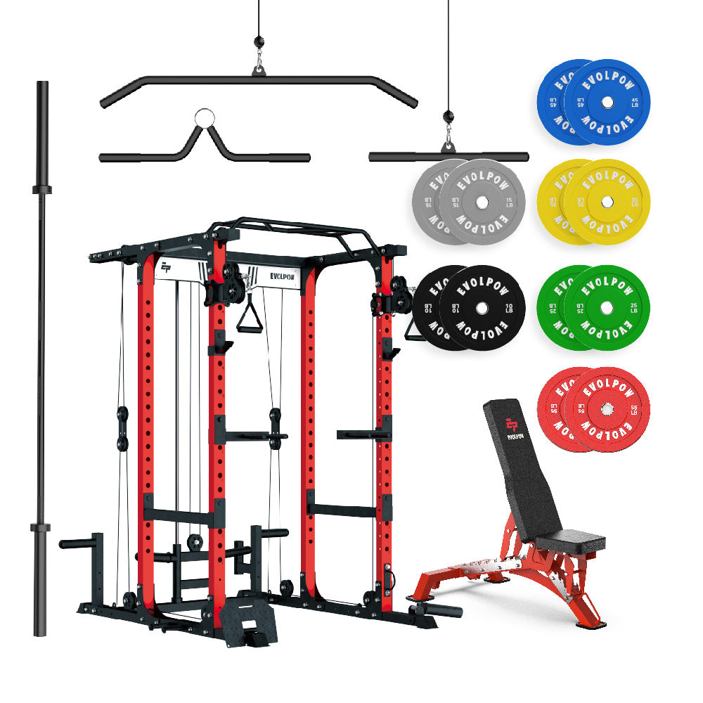 EVOLPOW P3A Tank Upgraded All-in-One Power Rack Home Gym Package