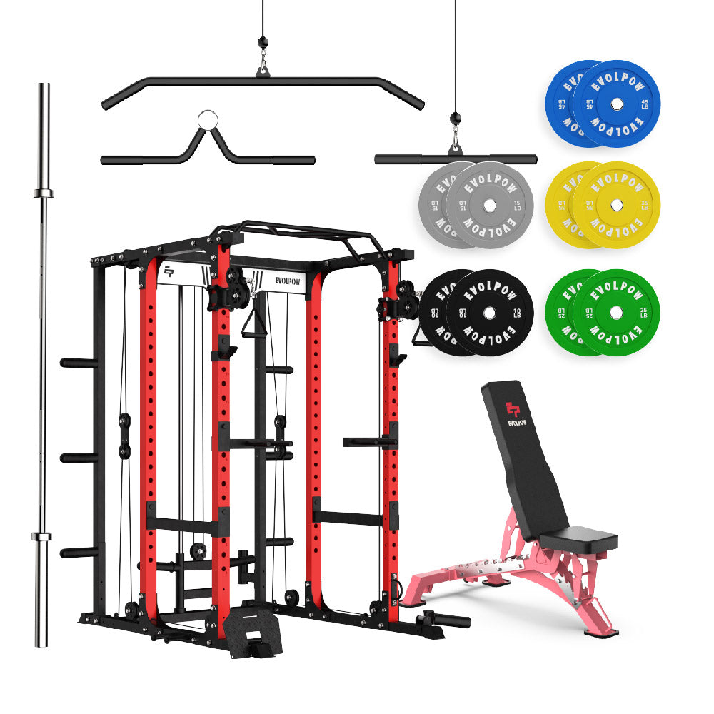 EVOLPOW P3A Tank Upgraded All-in-One Power Rack Home Gym Package