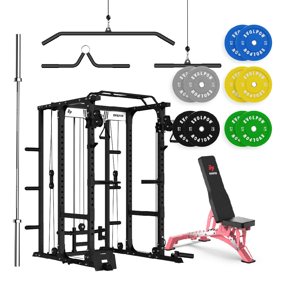 EVOLPOW P3A Tank Upgraded All-in-One Power Rack Home Gym Package