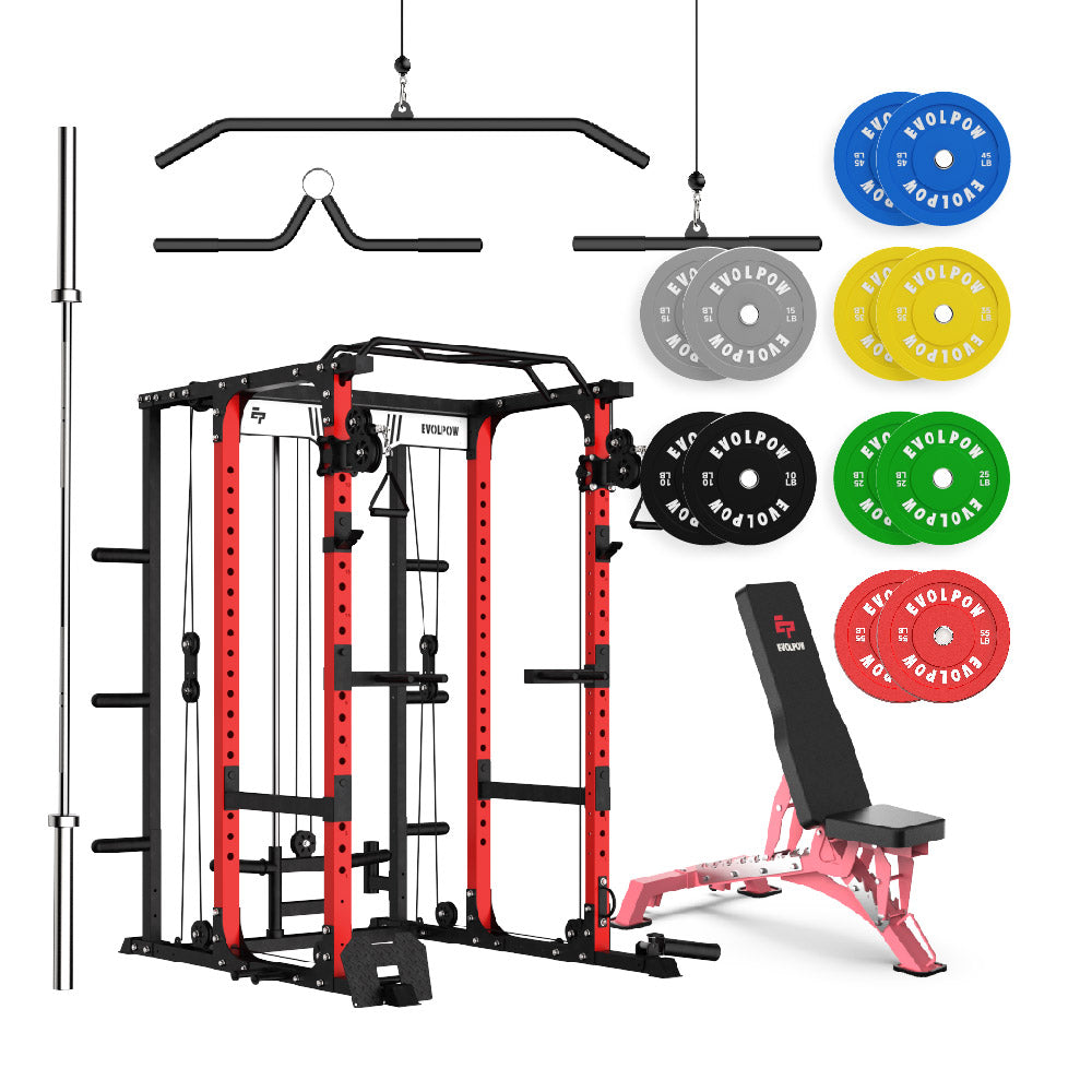 EVOLPOW P3A Tank Upgraded All-in-One Power Rack Home Gym Package