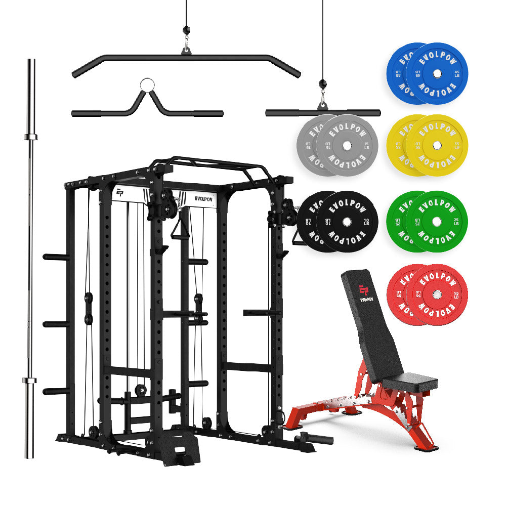EVOLPOW P3A Tank Upgraded All-in-One Power Rack Home Gym Package