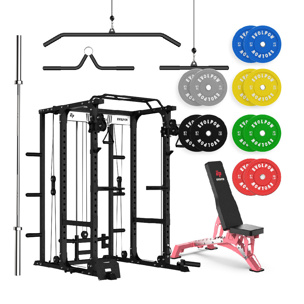 EVOLPOW P3A Tank Upgraded All-in-One Power Rack Home Gym Package