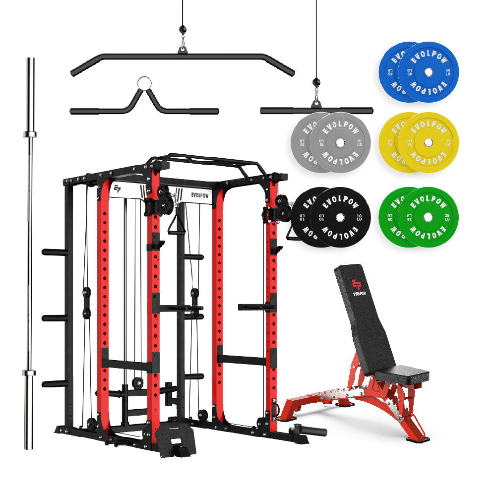 EVOLPOW P3A Tank Upgraded All-in-One Power Rack Home Gym Package