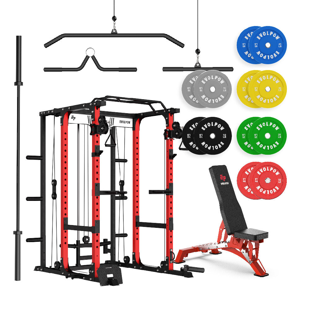 EVOLPOW P3A Tank Upgraded All-in-One Power Rack Home Gym Package