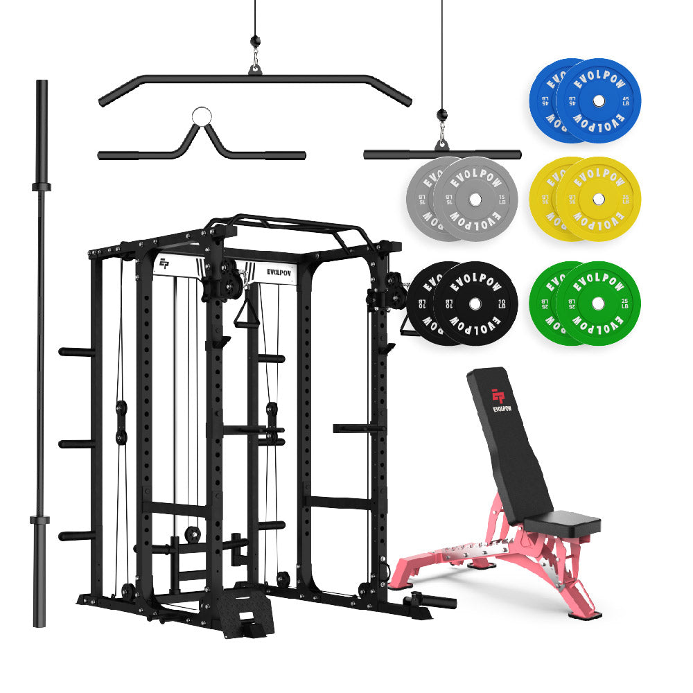 EVOLPOW P3A Tank Upgraded All-in-One Power Rack Home Gym Package
