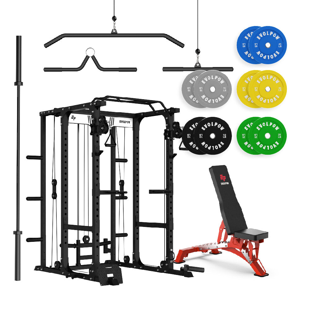 EVOLPOW P3A Tank Upgraded All-in-One Power Rack Home Gym Package
