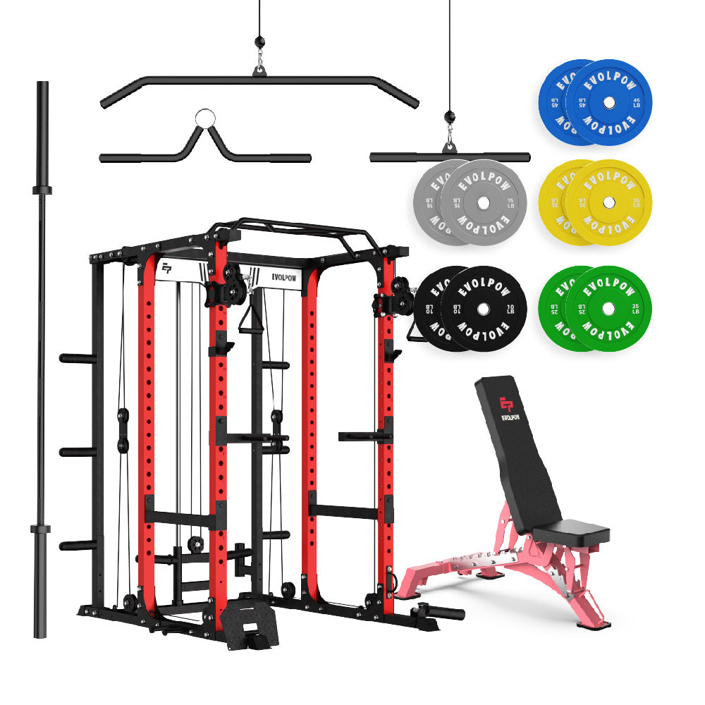EVOLPOW P3A Tank Upgraded All-in-One Power Rack Home Gym Package