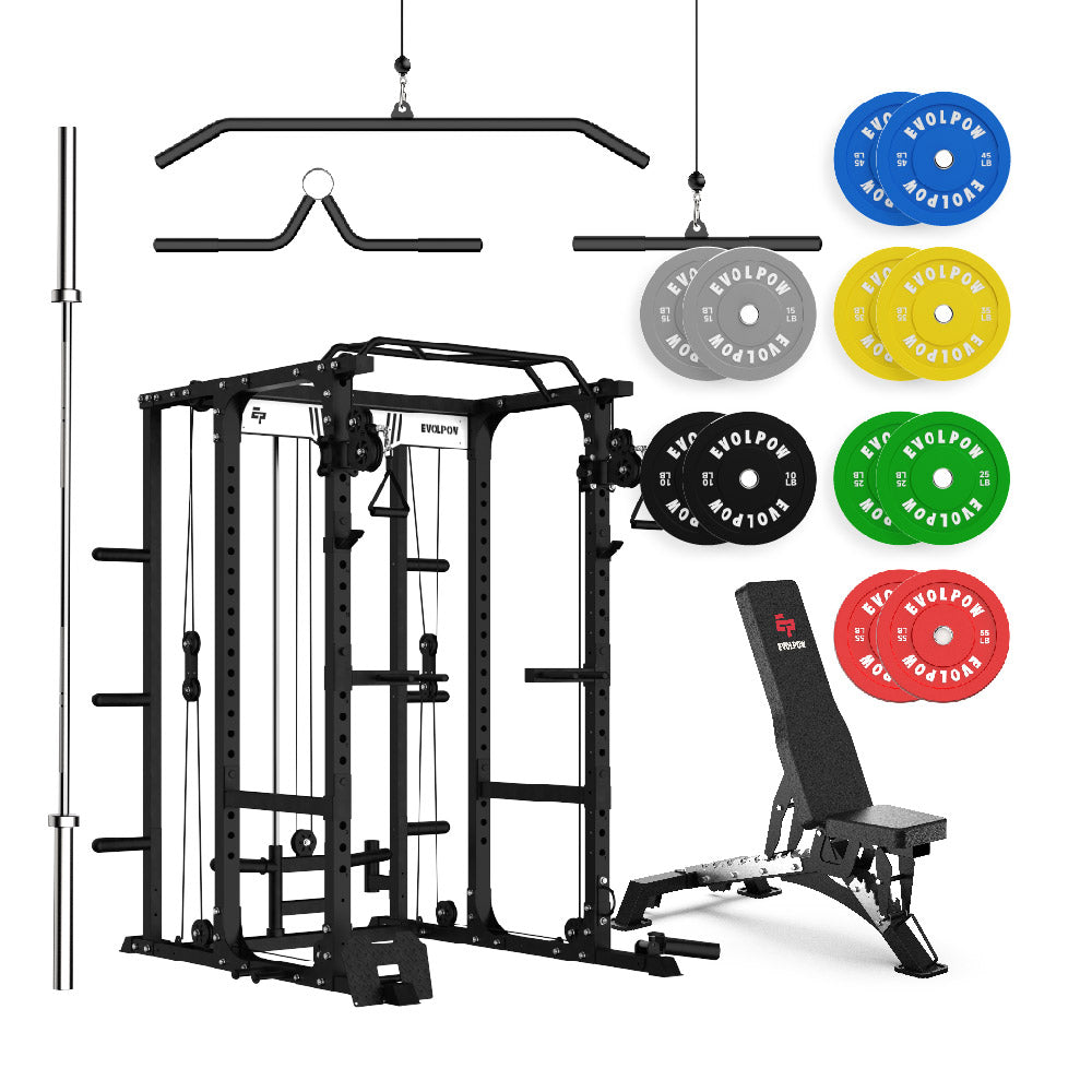 EVOLPOW P3A Tank Upgraded All-in-One Power Rack Home Gym Package