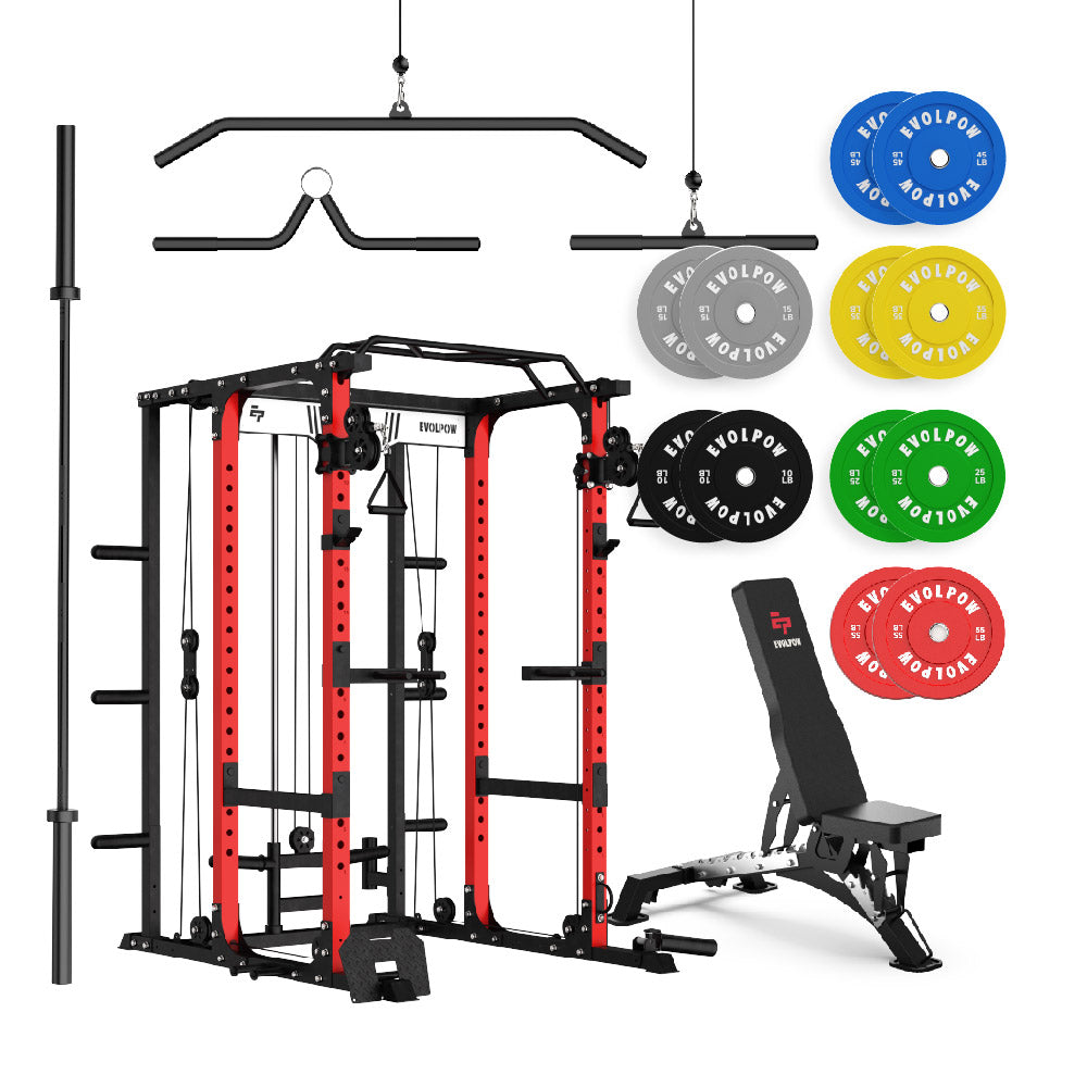 EVOLPOW P3A Tank Upgraded All-in-One Power Rack Home Gym Package