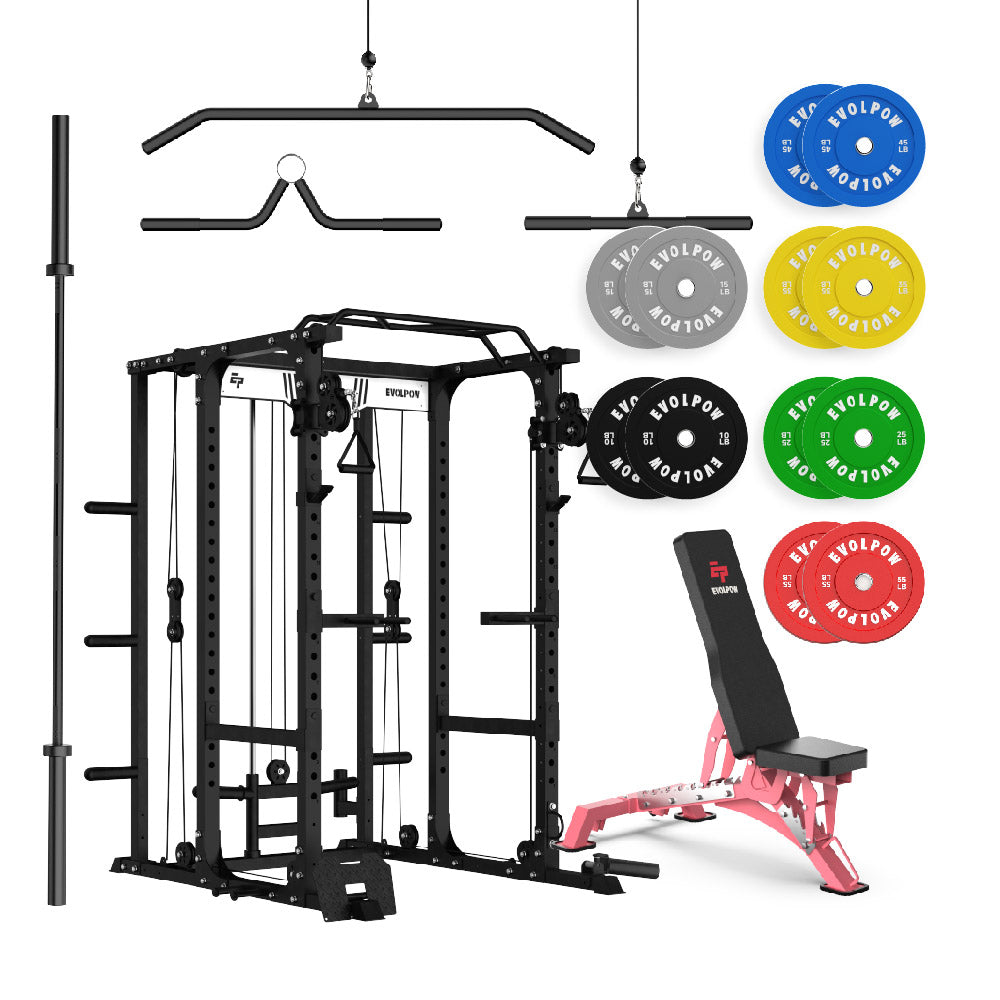 EVOLPOW P3A Tank Upgraded All-in-One Power Rack Home Gym Package