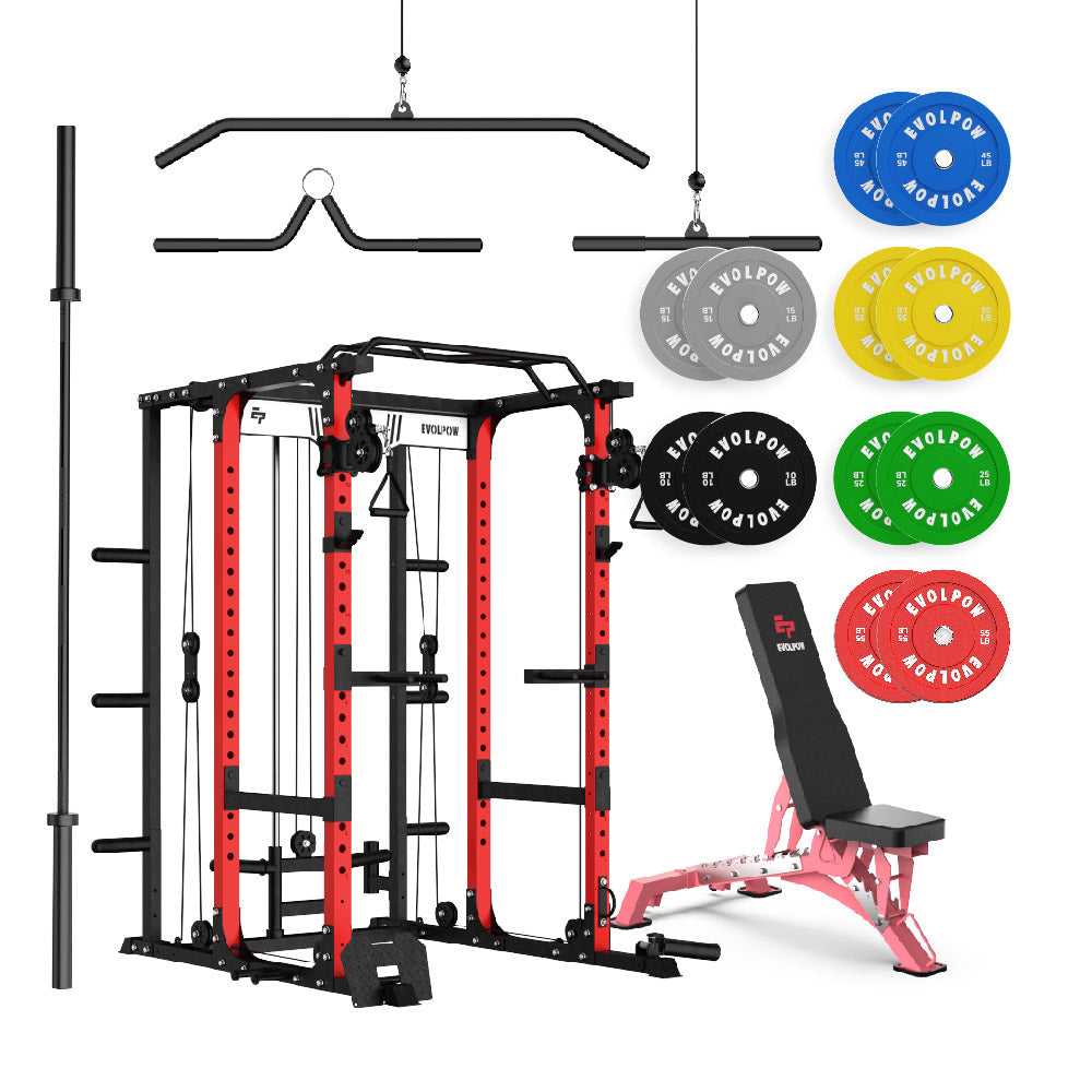 EVOLPOW P3A Tank Upgraded All-in-One Power Rack Home Gym Package