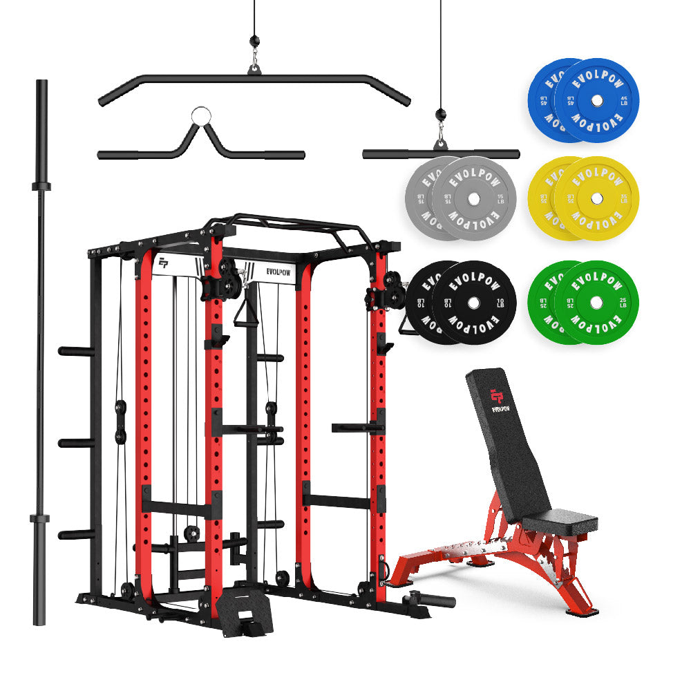 EVOLPOW P3A Tank Upgraded All-in-One Power Rack Home Gym Package