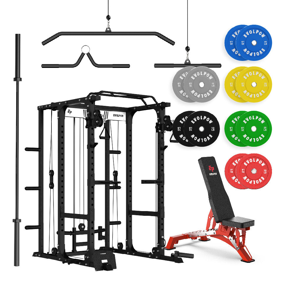 EVOLPOW P3A Tank Upgraded All-in-One Power Rack Home Gym Package