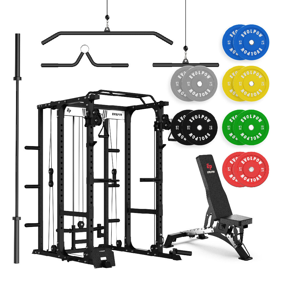 EVOLPOW P3A Tank Upgraded All-in-One Power Rack Home Gym Package