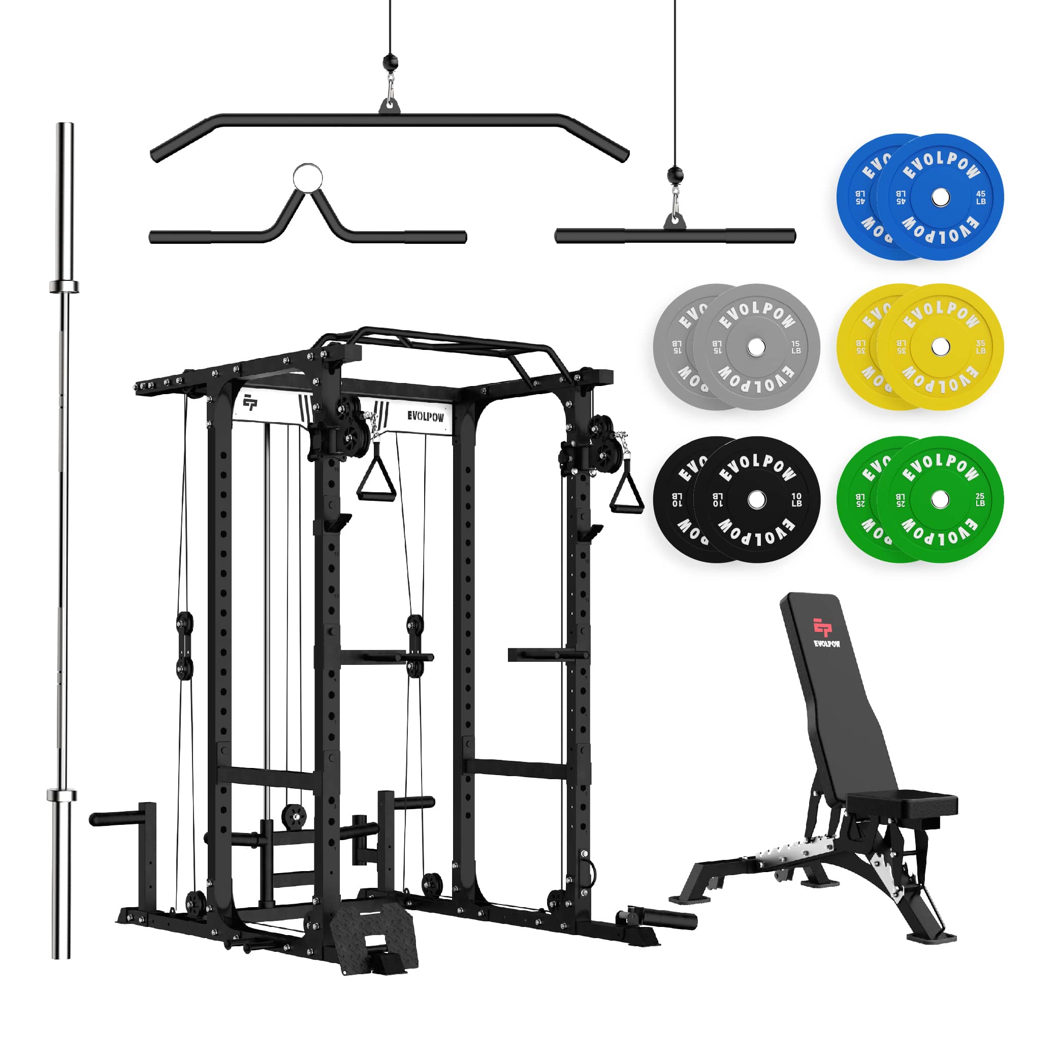 EVOLPOW P3A Tank Upgraded All-in-One Power Rack Home Gym Package