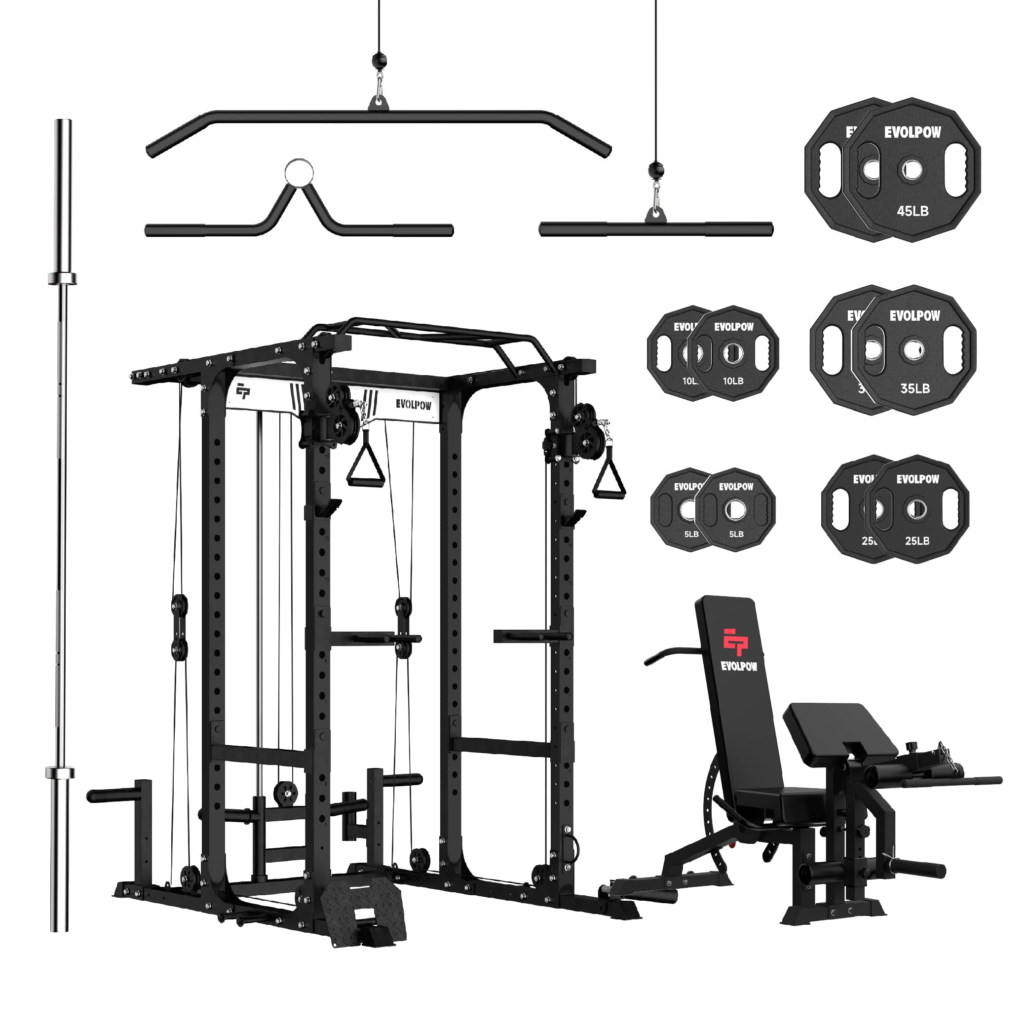 EVOLPOW P3A Tank Upgraded All-in-One Power Rack Home Gym Package