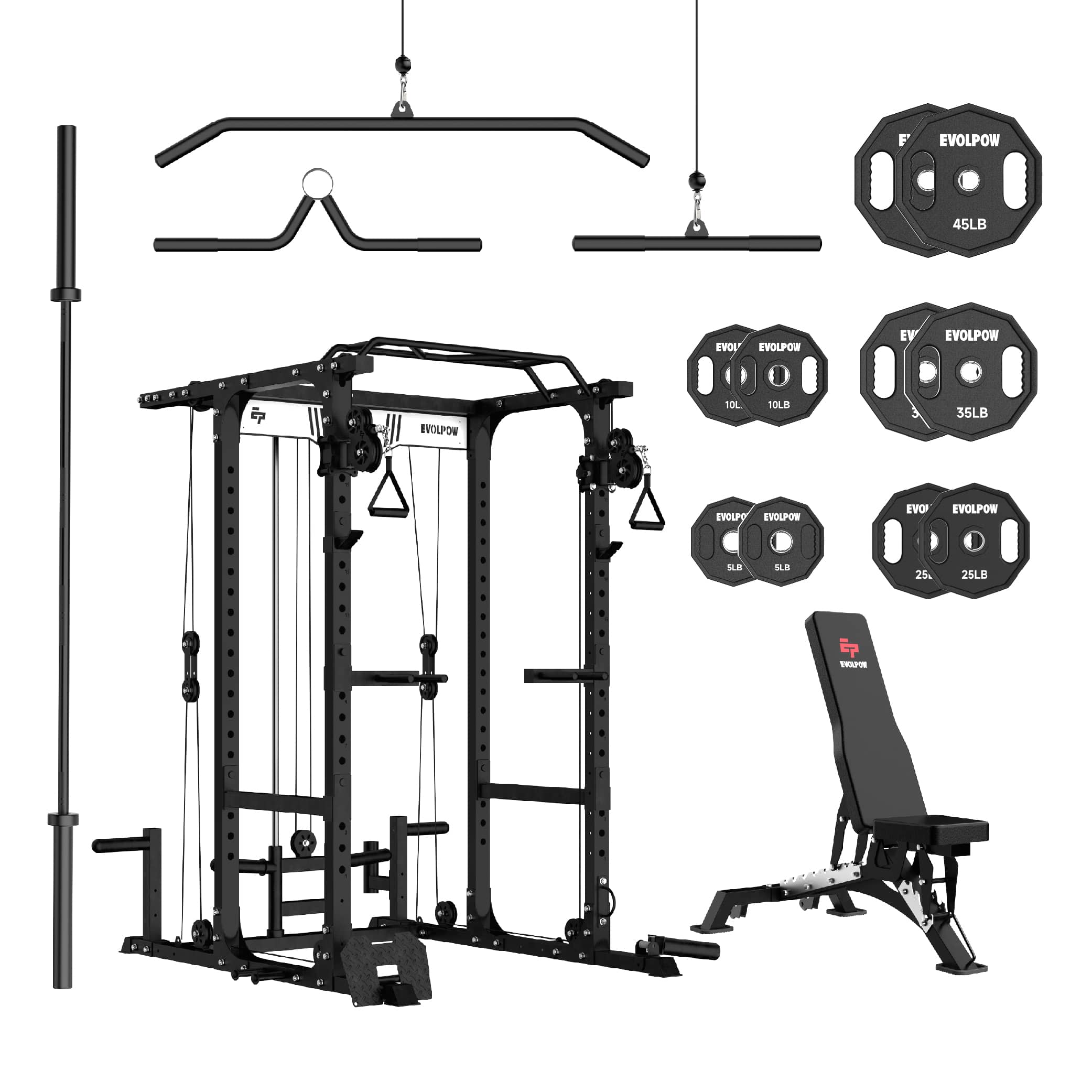 EVOLPOW P3A Tank Upgraded All-in-One Power Rack Home Gym Package