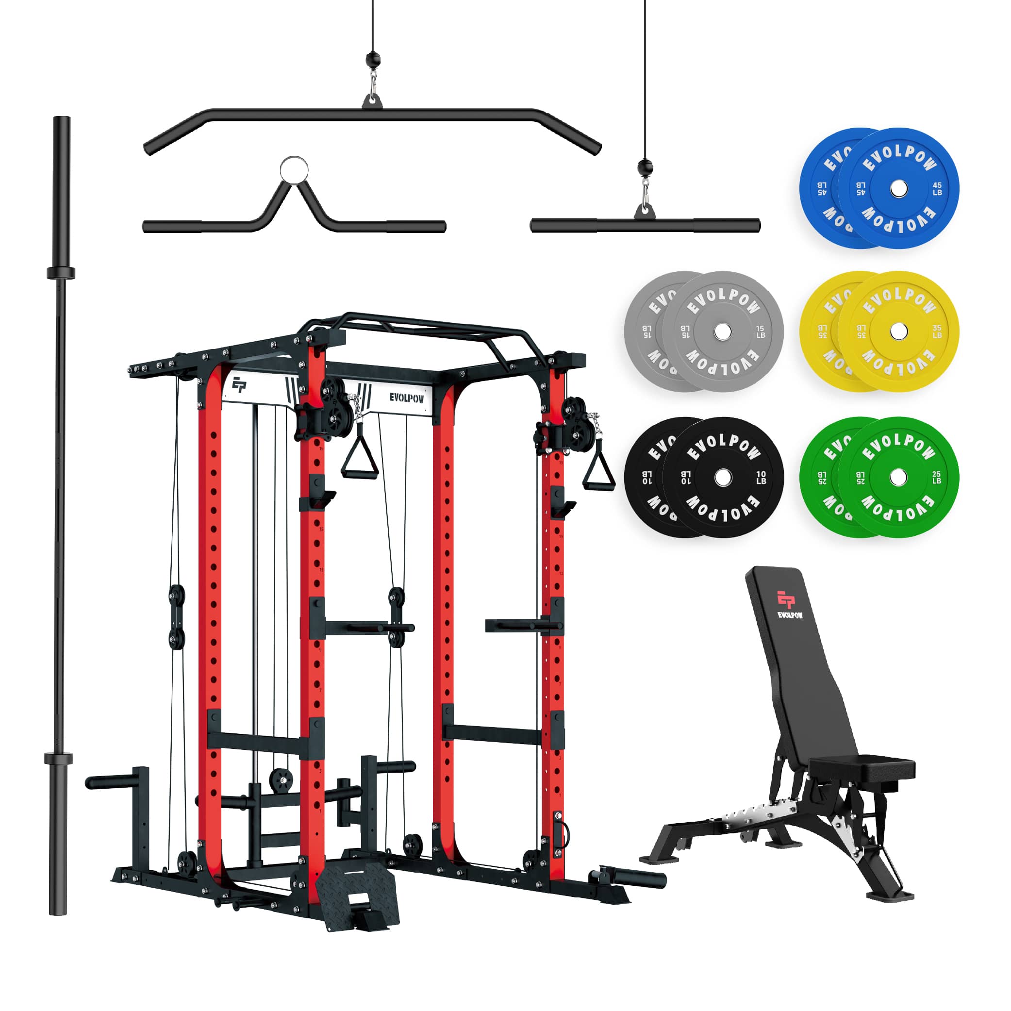 EVOLPOW P3A Tank Upgraded All-in-One Power Rack Home Gym Package
