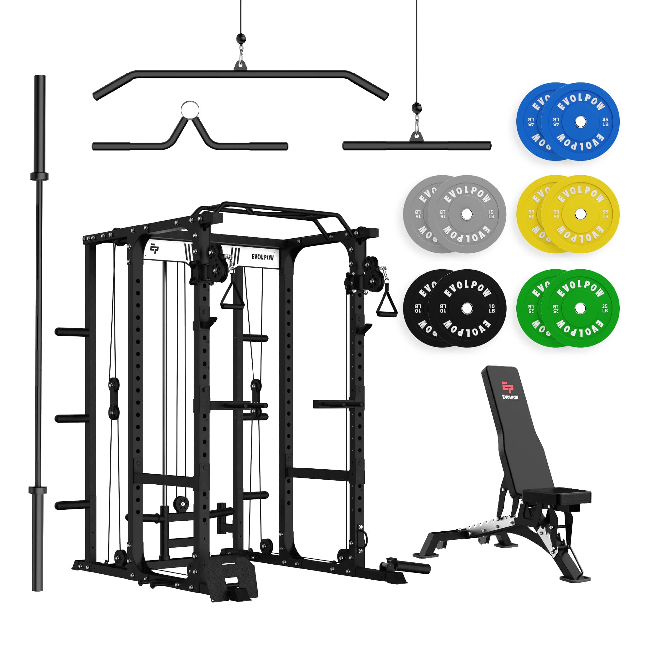 EVOLPOW P3A Tank Upgraded All-in-One Power Rack Home Gym Package