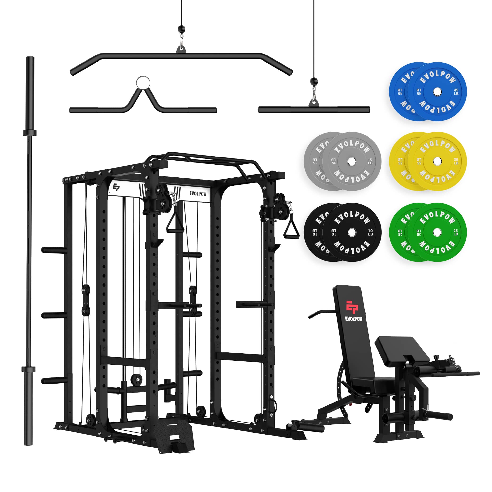 EVOLPOW P3A Tank Upgraded All-in-One Power Rack Home Gym Package