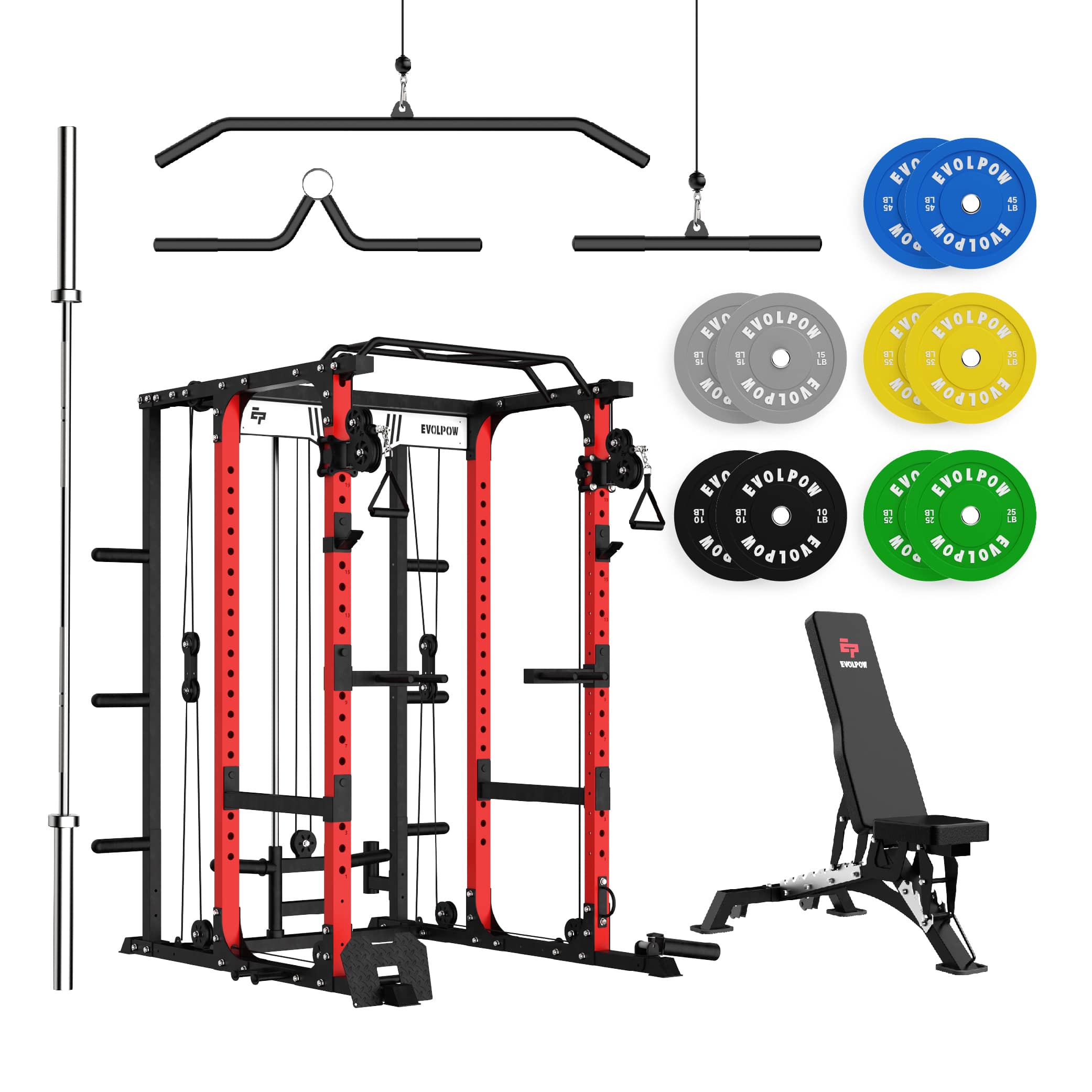 EVOLPOW P3A Tank Upgraded All-in-One Power Rack Home Gym Package